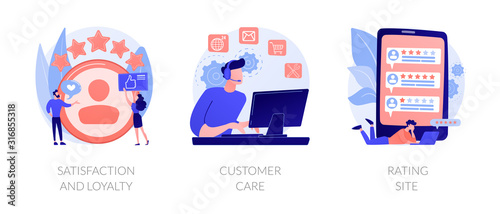 Website ranking icons cartoon set. Desktop chat messages. Technical support, hotline. Satisfaction and loyalty, customer care, rating site metaphors. Vector isolated concept metaphor illustrations