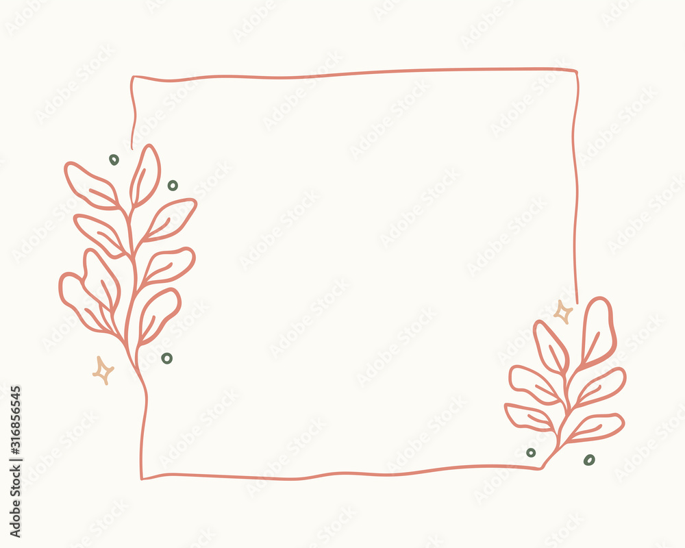 Botanical hand drawn card. Vector floral invitation frame. Decorative leaves elements border illustration. Botanical hand drawn card. Vector floral invitation frame. Decorative leaves elements border illustration.