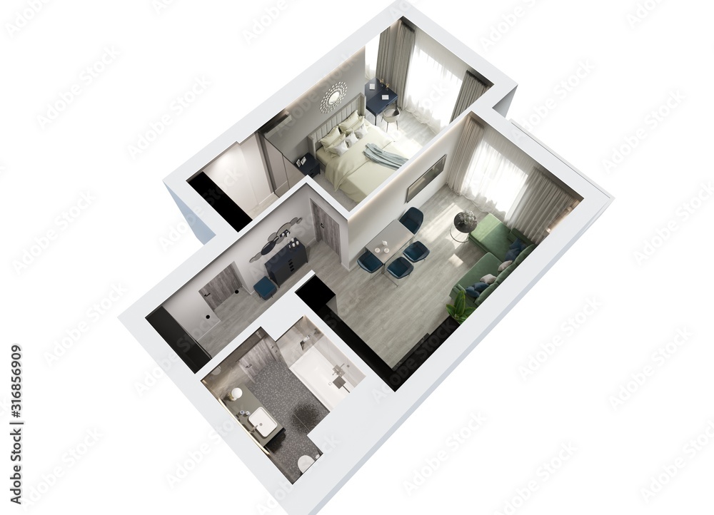 modern apartment interior, 3D illustration