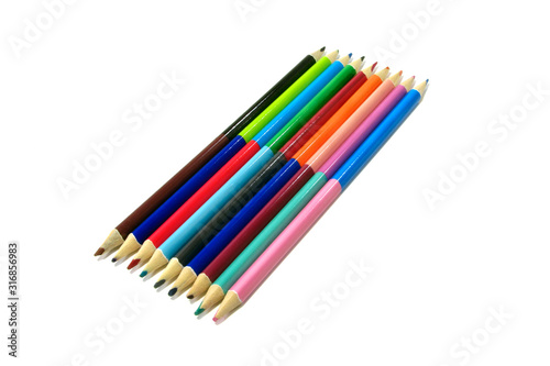 Color pencils isolated oa a white background. Clouse-up.      