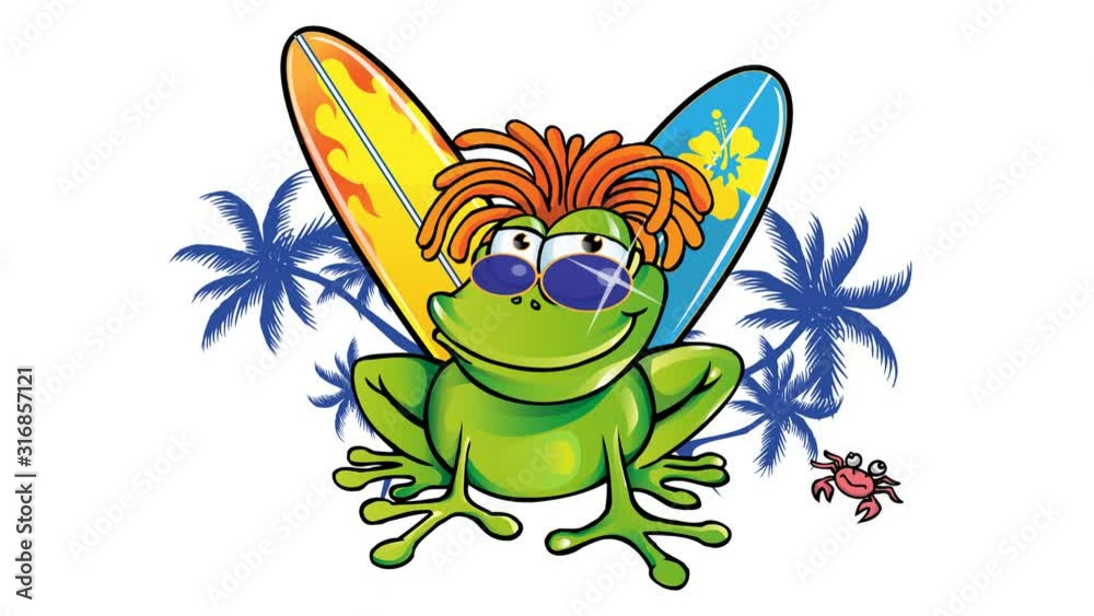 summer time with jamaican frog with surfboard summer time with jamaican frog with surfboard