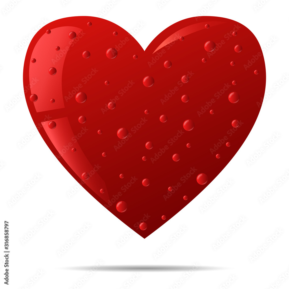 Valentines Day. Cute big heart of red color, with small drops.