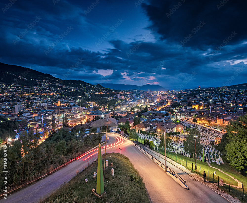 Obraz premium Sunset view of Sarajevo, Bosnia