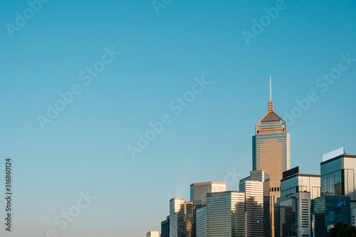 Photography skyscraper office building skyline and blue sky copy space