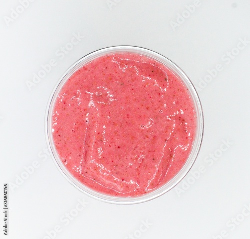 Aerial Shot Of A Pink Smoothie On A White Background