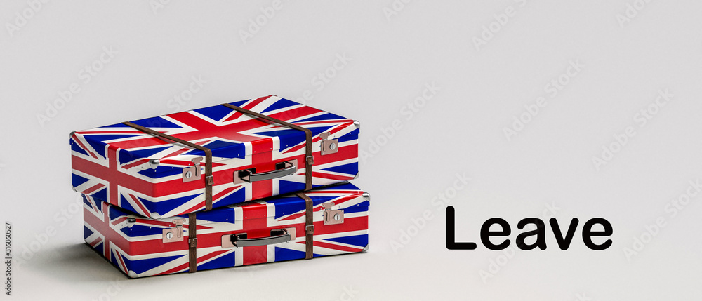 Obraz premium the suitcases are packed /leave eu / two vintage suitcase with flag of United Kingdom. Concept Brexit / 3d illustration