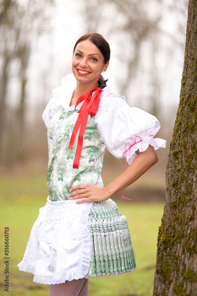 Slovak folklore. Young beautiful dancer.