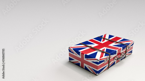 one vintage suitcase with flag of United Kingdom. Concept Brexit / 3d illustration