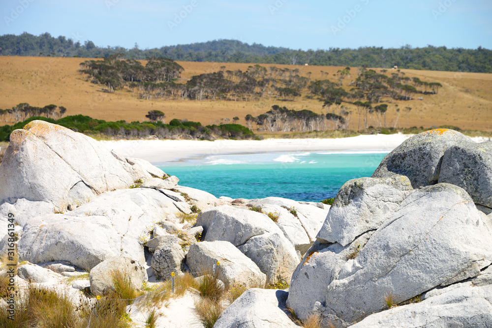 Pristine beaches of The Garden, Bay of Fires, Tasmania, Australia