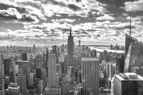 New York  United States     January 5  2020  Top of the Rock in New York  beautiful view of the Empire State and its surroundings. Black and white photo