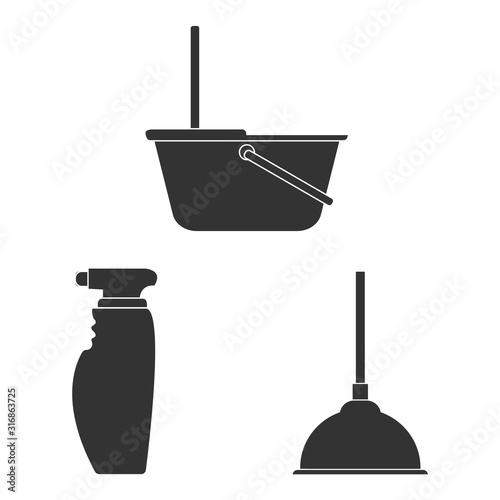 Cleaning kit icon. Household cleaning, washing products flat vector illustrations. Domestic chores, housekeeping equipment isolated. Vector illustration.