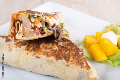 Cheese quesadilla with chicken and vegetables