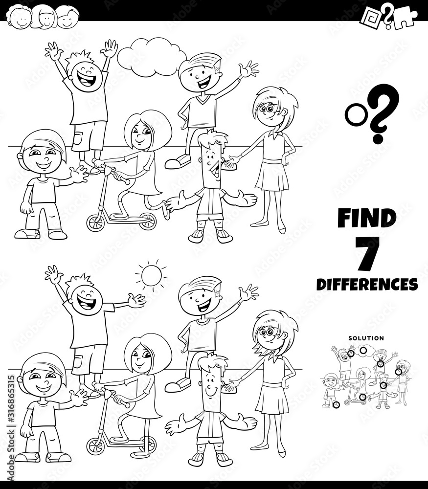differences coloring game with kids group