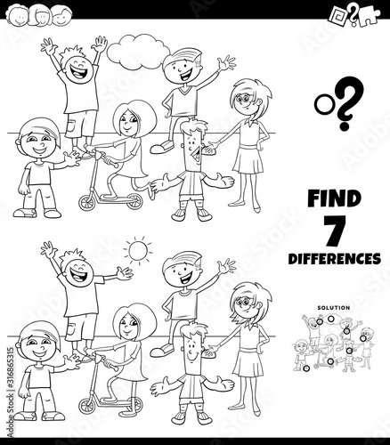 differences coloring game with kids group