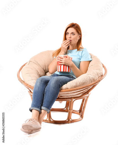 Beautiful woman with popcor...