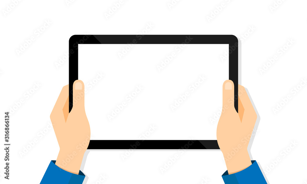 Tablet computer in hands on a white background. Tablet blank screen. Vector EPS 10 Tablet computer in hands on a white background. Tablet blank screen. Vector EPS 10