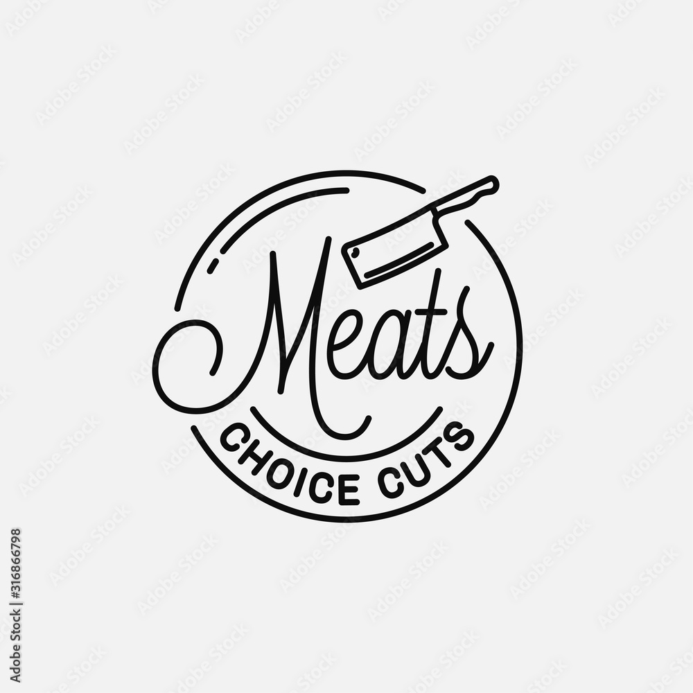Fototapeta Meats shop logo. Round linear of meats choice cuts