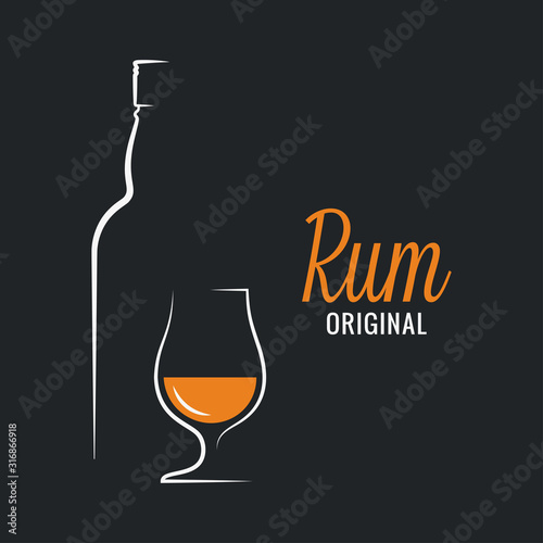 Rum bottle with rum glass logo on black background