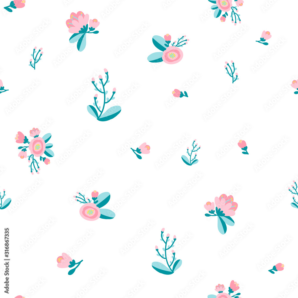 Seamless Floral Background with flowers. Modern swatch. Cute Vector pattern. Flat Pattern. Vintage ornament for wallpaper, fabric, digital paper