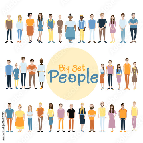 Big set with people in a simple flat style. Women, men, girls, boys, young and old, different characters for your design