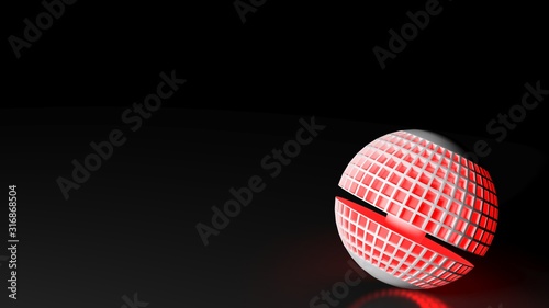 Red lighted technological globe on black background - 3D rendering illustration