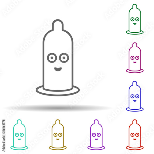 Condom, happy, nasty in multi color style icon. Simple thin line, outline vector of nasty icons for ui and ux, website or mobile application