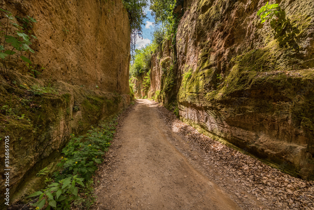 Via Cave natural caves country roads near Sovana Sorano Pitigliano in Tuscany Italy with green nature and rocks Via Cave natural caves country roads near Sovana Sorano Pitigliano in Tuscany Italy with green nature and rocks