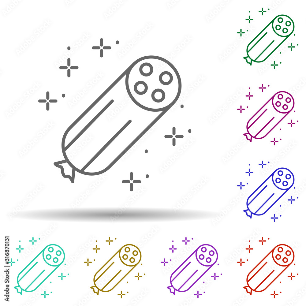 Naklejka premium Salami, food in multi color style icon. Simple thin line, outline vector of oktoberfest icons for ui and ux, website or mobile application