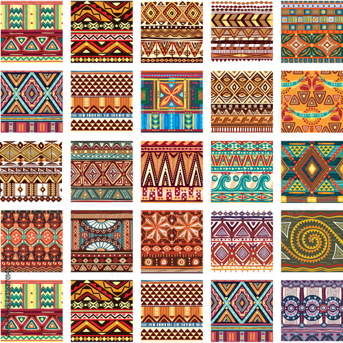 Set of seamless color ethnic tribal pattern