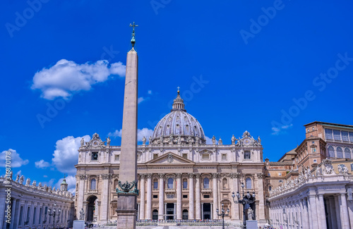 Vatican City - May 31, 2019 - St. Peter's Basilica and St. Peter's Square located in Vatican City near Rome, Italy.
