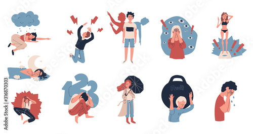 Tela Depression people suffering from stress, vector illustration