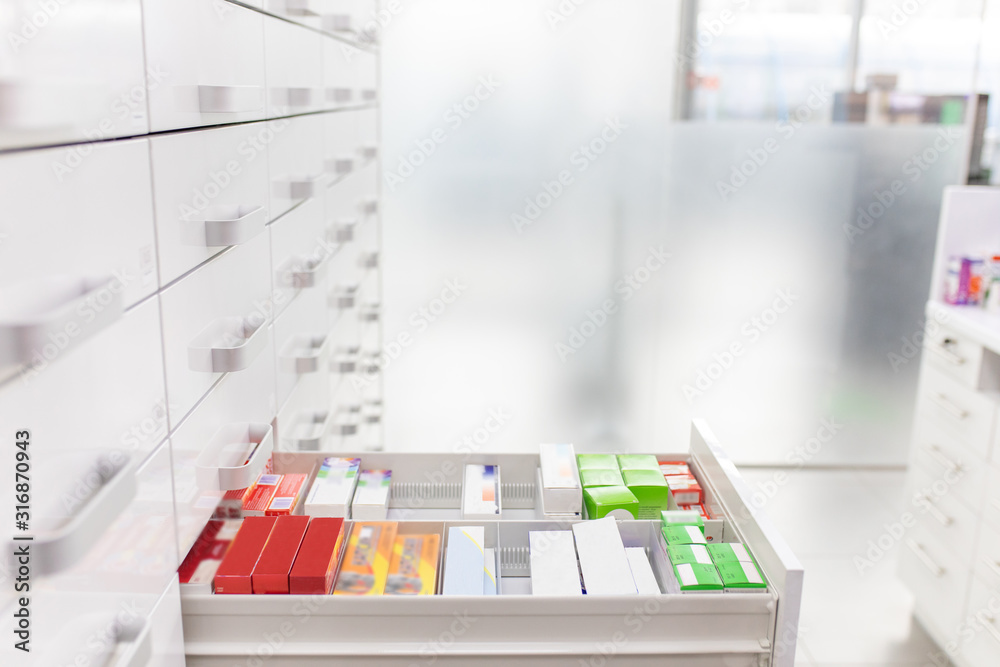 tablets in drugstore shelves