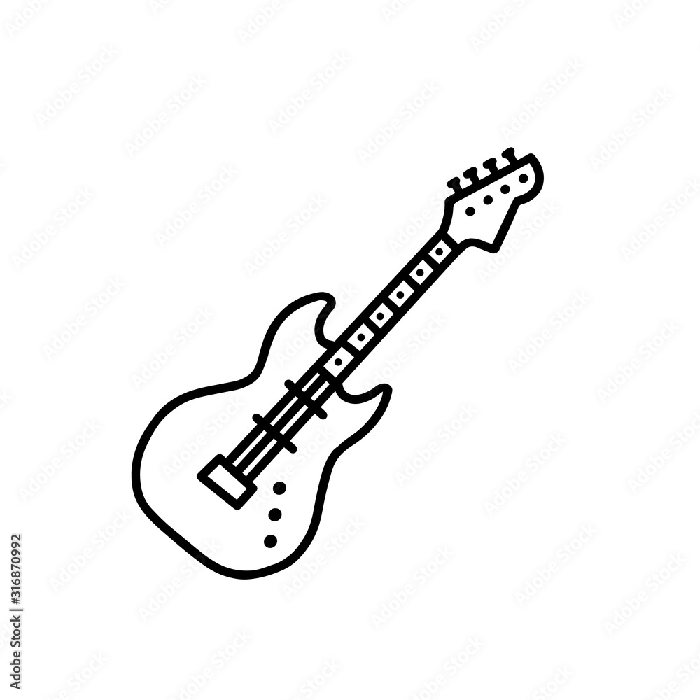 Fototapeta premium Illustration of doodle guitar. Hand drawn cartoon doodle style. Simple brush strokes. Line guitar graphic design for card, poster, postcard, sticker, tee shirt. Hand drawn vector illustration.