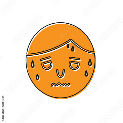 Orange Man with excessive sweating icon isolated on white background. Vector Illustration