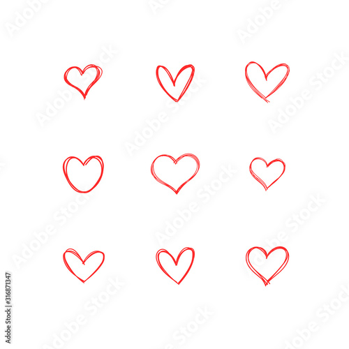 Doodle hearts collection, set of hand drawn heart illustrations.