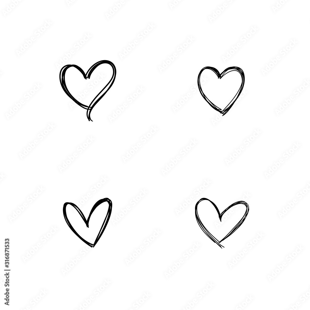 Doodle hearts collection, set of hand drawn heart illustrations.