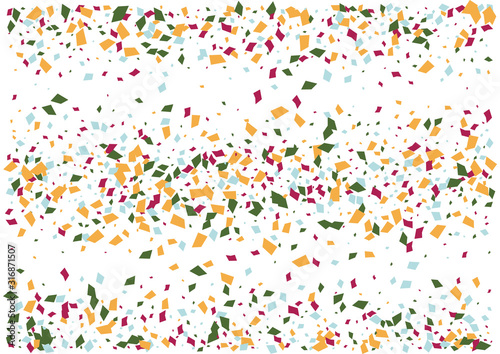 Festive color rectangle confetti background. Abstract frame confetti texture for holiday, postcard, poster, website, carnivals, birthday and children's parties. Cover confetti mock-up. Wedding card