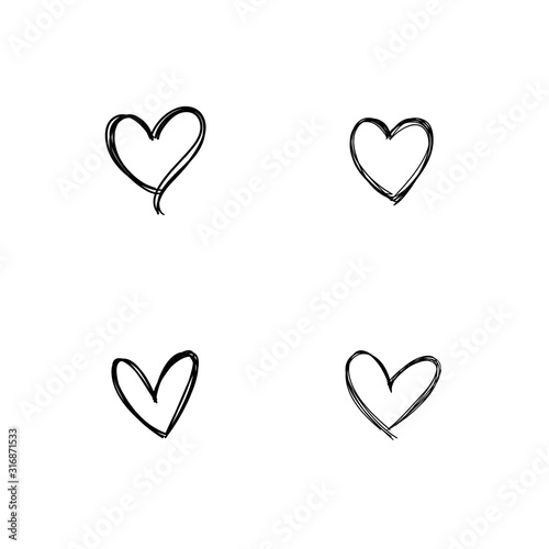 Doodle hearts collection, set of hand drawn heart illustrations.