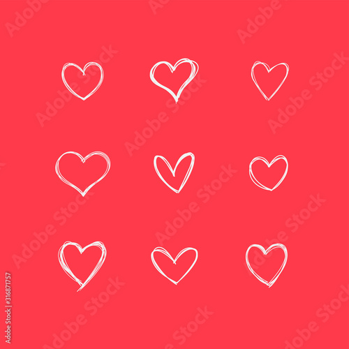 Doodle hearts collection, set of hand drawn heart illustrations.