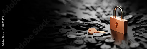 Foto One padlock with infinite keys, metaphor of problems, solutions  and risk manage