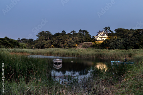 Twilight at the historic site of Yoshida Castle in Toyohashi, Japan photo