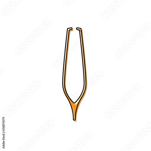 Orange Eyebrow tweezers icon isolated on white background. Cosmetic tweezers for ingrown hair. Vector Illustration