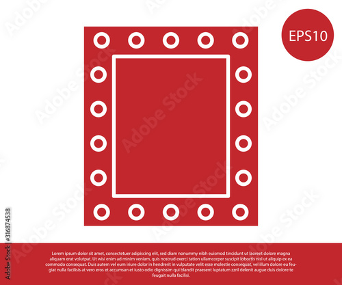 Red Makeup mirror with lights icon isolated on white background. Vector Illustration