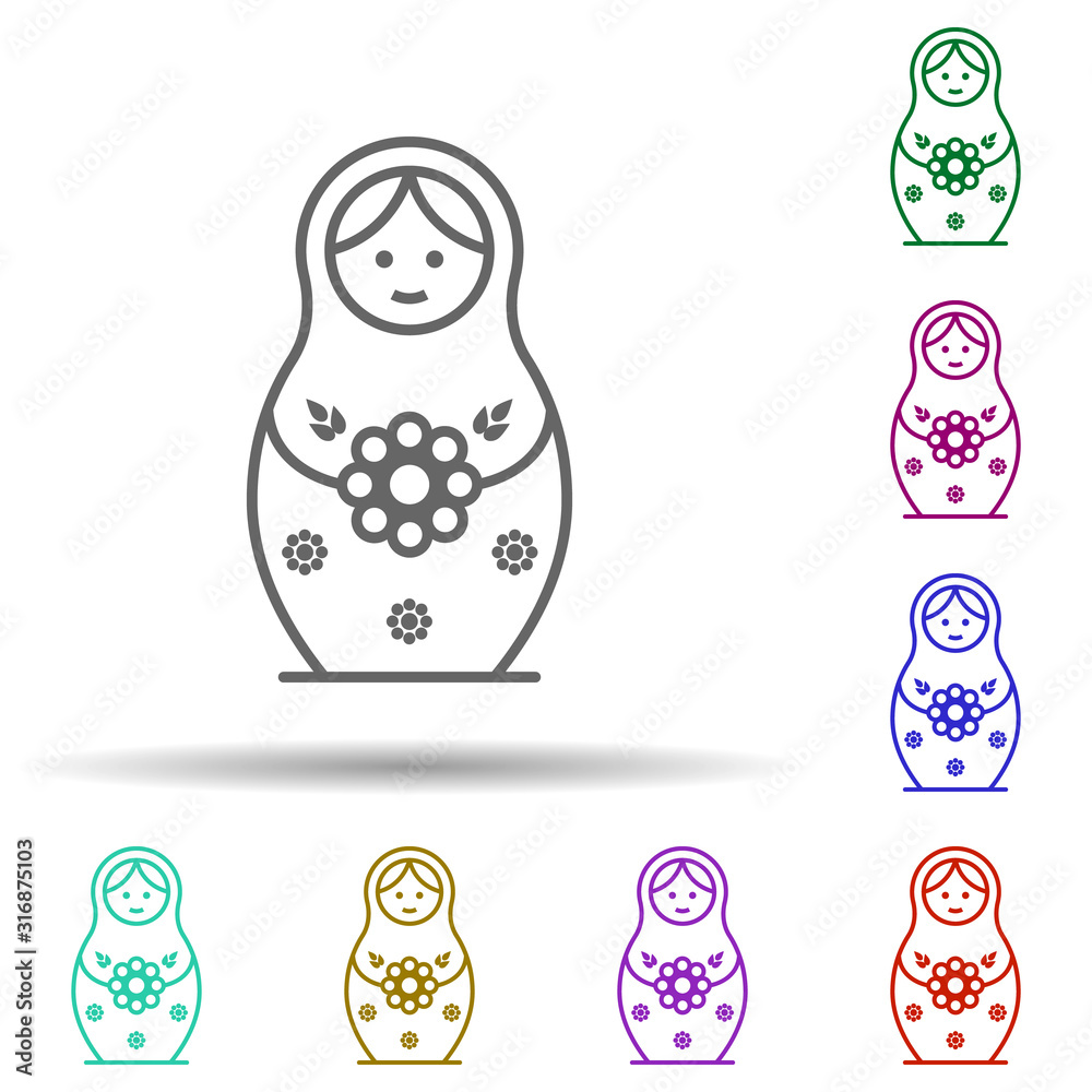Russian, culture, doll, matrioshka in multi color style icon. Simple thin line, outline vector of russia icons for ui and ux, website or mobile application Russian, culture, doll, matrioshka in multi color style icon. Simple thin line, outline vector of russia icons for ui and ux, website or mobile application