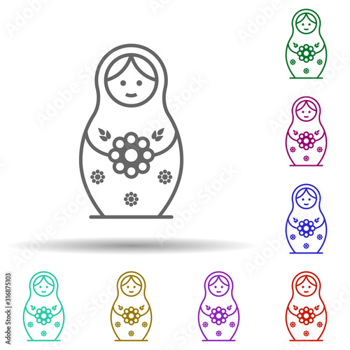 Russian, culture, doll, matrioshka in multi color style icon. Simple thin line, outline vector of russia icons for ui and ux, website or mobile application