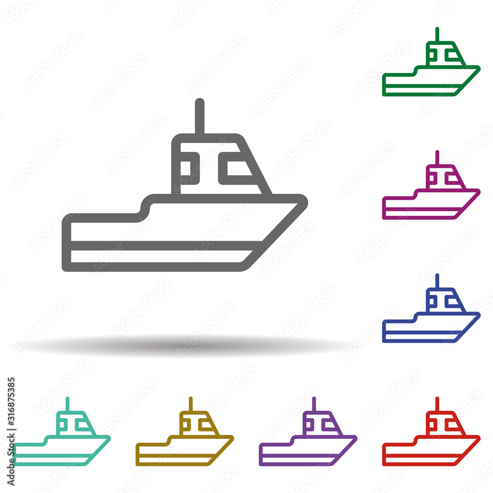 Fototapeta premium Sailboat in multi color style icon. Simple thin line, outline vector of seaside icons for ui and ux, website or mobile application