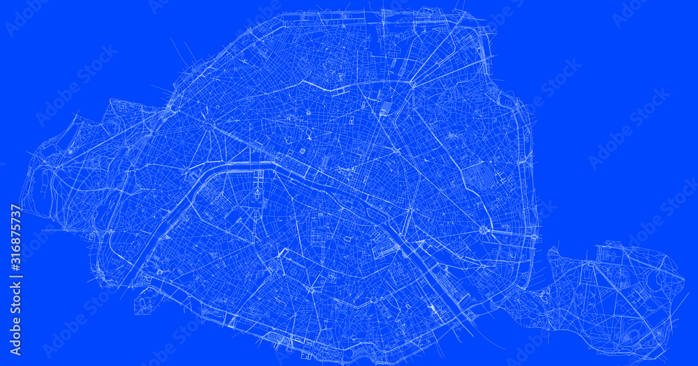 Obraz premium Blueprint of Paris city, One Color Map, color change, Artprint