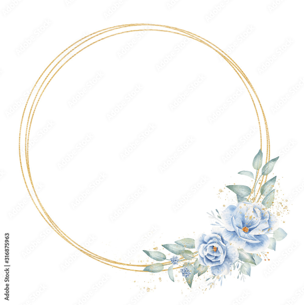 Triple circular floral border hand drawn raster illustration