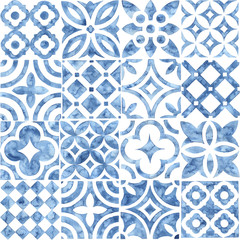 Keuken achterwand Portugese tegeltjes patronen Marokkaans aquarelpatroon vintage stijl  © flovie