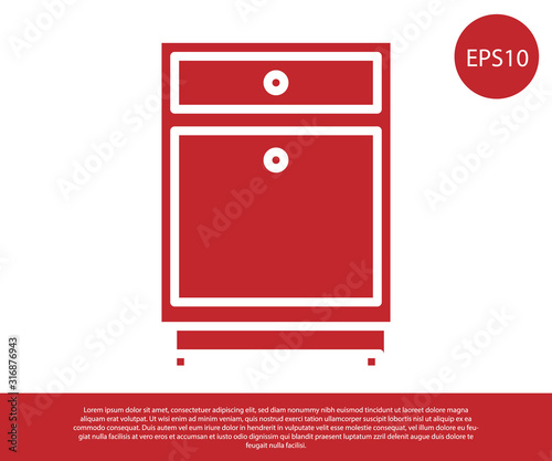 Red Furniture nightstand icon isolated on white background. Vector Illustration